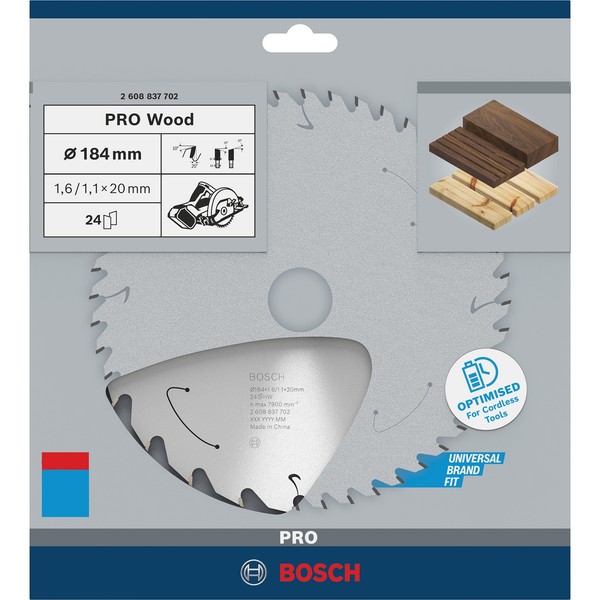 Bosch Professional Pro Wood Cordless KreissäGeblatt, Ø 184Mm, 24Z, SäGeblatt-image