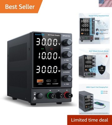 DC Power Supply Variable 0-30V 0-10A, Adjustable Switching Regulated Bench Po...