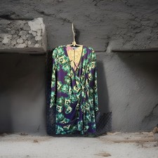 Vera Wang Dress M Faux Wrap Colorful Artsy Floral Bold Office Career Party Date