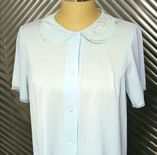 Vintage Shadowline Pajama Top Bed Jacket Size Medium Tall Blue Button Up S/S