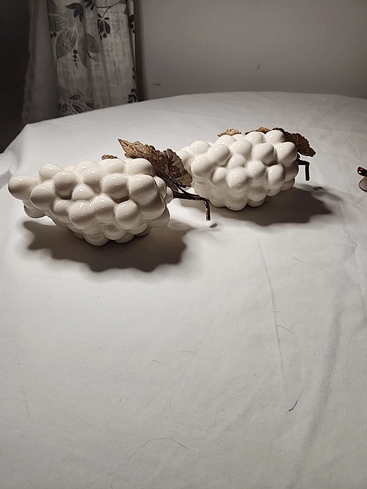 Juego de 2 racimos de uva vintage de cerámica blanca para decoración del hogar Foto 2 de 4