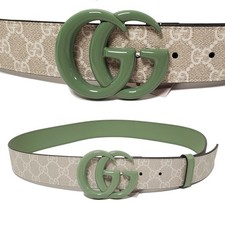GUCCI BELT 400593 GG LOGO SUPREME MONOGRAM GREEN MARMONT BUCKLE 95 / 38