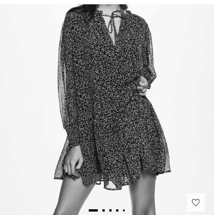 Mango MNG Women's Black Floral Boho Long Sleeve Mini Dress Size 10 New