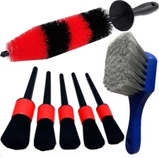 7Pcs Wheel & Tire Brush, Detailing kit, 17inch Long Soft Wheel Brush 5 wash Red