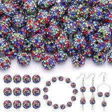 120pcs 10mm Rhinestone Beads for Jewelry Making, Black Mixed Shiny Round Shambal