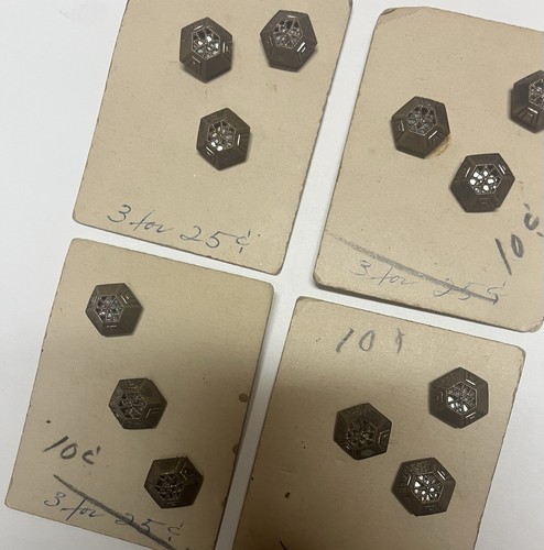 Vintage Art Deco Metal Openwork Filigree Buttons Hexagonal 1920-1930’s Set 12 - Picture 2 of 13