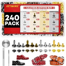 240 Sets Leather Rivets Kit, Double Cap Brass Rivets Leather Studs with 3PCS Set