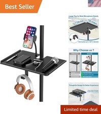 Versatile Microphone Stand Tray with Adjustable Phone Holder - 10 lbs Capacity