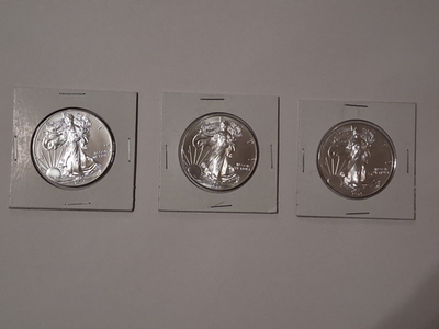 #ad American Silver Eagle Bullion Coin Lot Of 3 BU $250.00