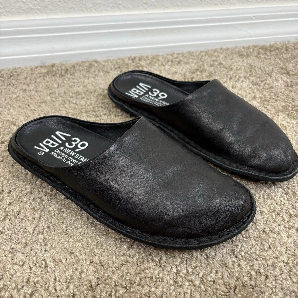 Mikeonos Leather Half Clog Mules US Men\'s Size 12M EU 45 Mego Mules - Black Leather White Stitching | Miista main image 2