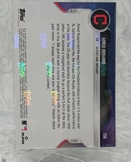 2021 TOPPS NOW #736 AMED ROSARIO CLEVELAND INDIANS - Blue Parallel #41 /49 - Image 2 of 2