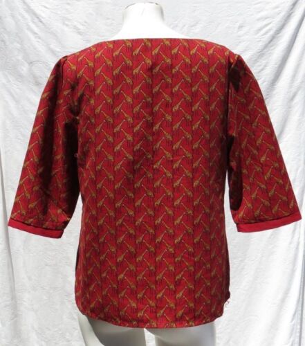 $118 RUBY BELLE Anthropologie US 8 M Red Giraffe Print Popover Shirt Blouse Top - Foto 3 di 5