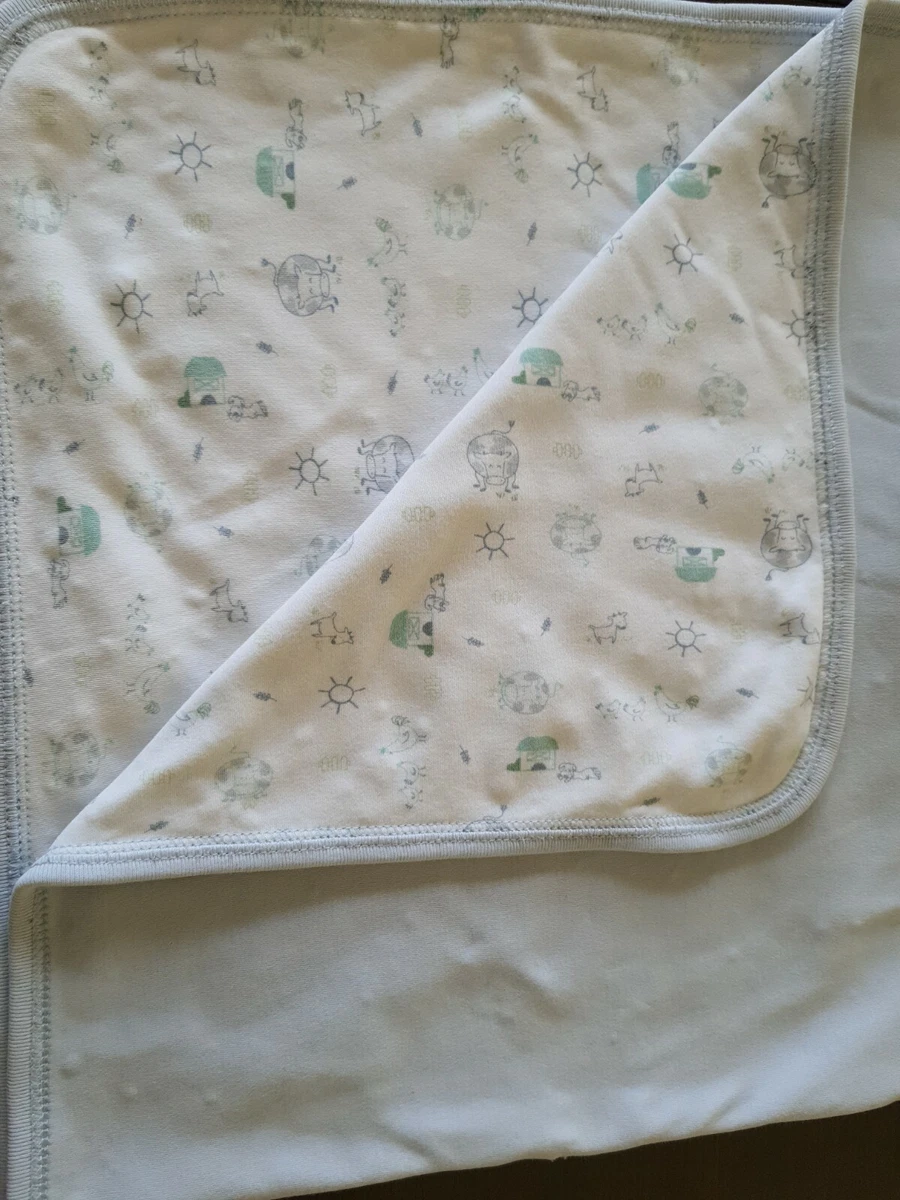 Baby Gap Boys Baby Blanket Farm dog Cotton Security Receiving White Blue FLAWS