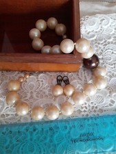 collier collana perle vero vintage 2 cm. diametro e orecchini clip argento 800