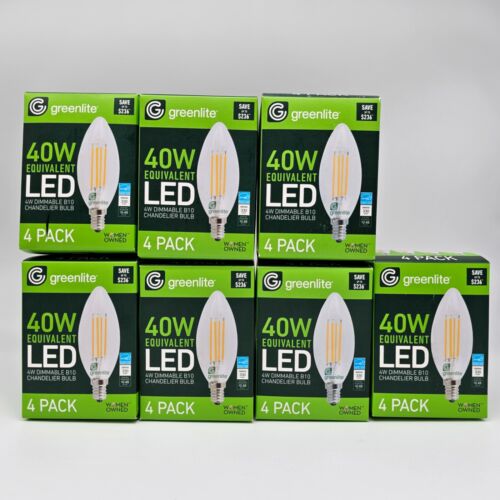 Greenlite Chandelier B10 Bulb 4W Dimmable 40W Equiv LED 4-Pk, Lot of 7, 28 Bulbs