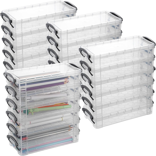 24 Pack Large Capacity Pencil Box, Plastic Pencil Case Crayon Box Bulk, Clear Ma - Picture 12 of 12