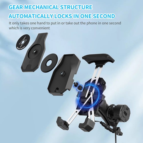 Motorcycle Cell Phone Mount Holder Wireless Charger 15W Fast Charging Anti-Shock - Picture 8 of 18