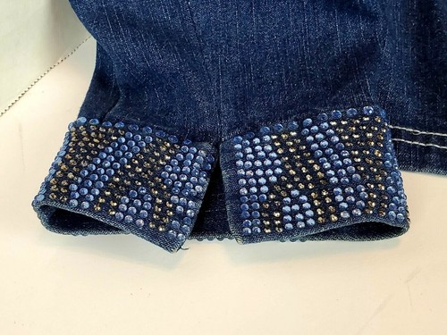Quacker Factory Women's Bedazzled Denim Jean Jacket Blue Gold Rhinestone Size S - Picture 7 of 10