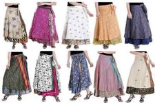Wholesale Lot 5 Pc Vintage Silk Sari Wrap Around Frill Skirt Indian Dress Long