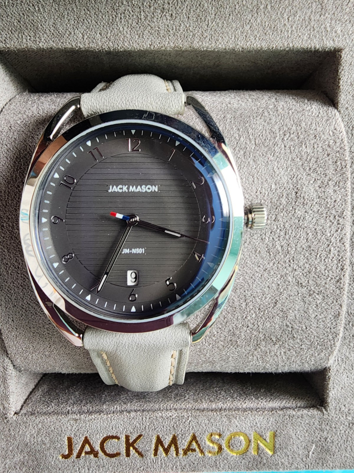 SOLD OUT Jack Mason Quartz Deck Watch Grey dial leather suede strap 