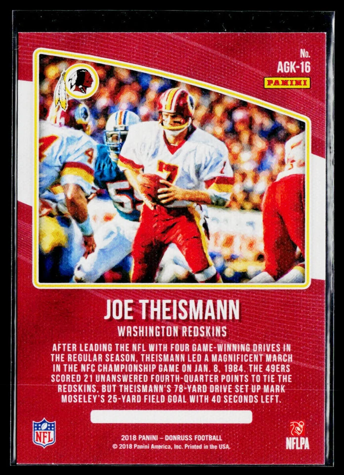 2018 Donruss #AGK-16 Joe Theismann All-Time Gridiron Kings - Image 2 of 2