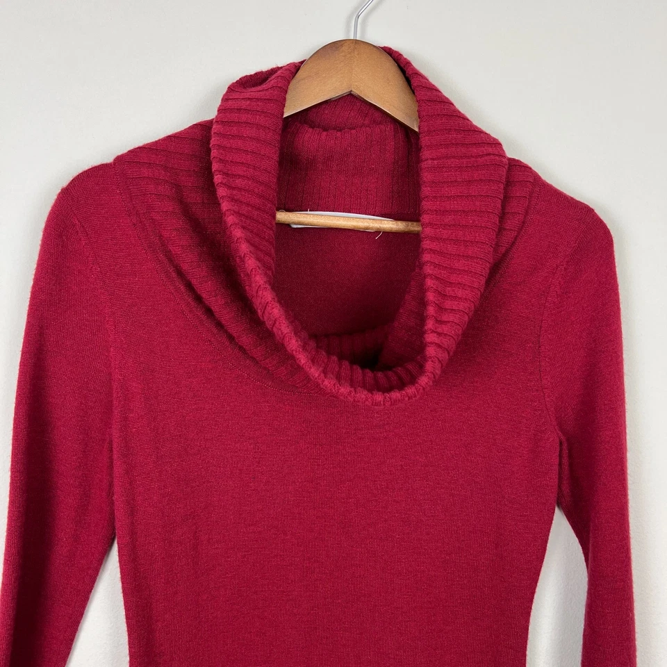 Vestido Suéter Athleta Mujer Pequeño Granate 100% Lana Merino Capucha Cuello Manga Larga Foto 3 de 4
