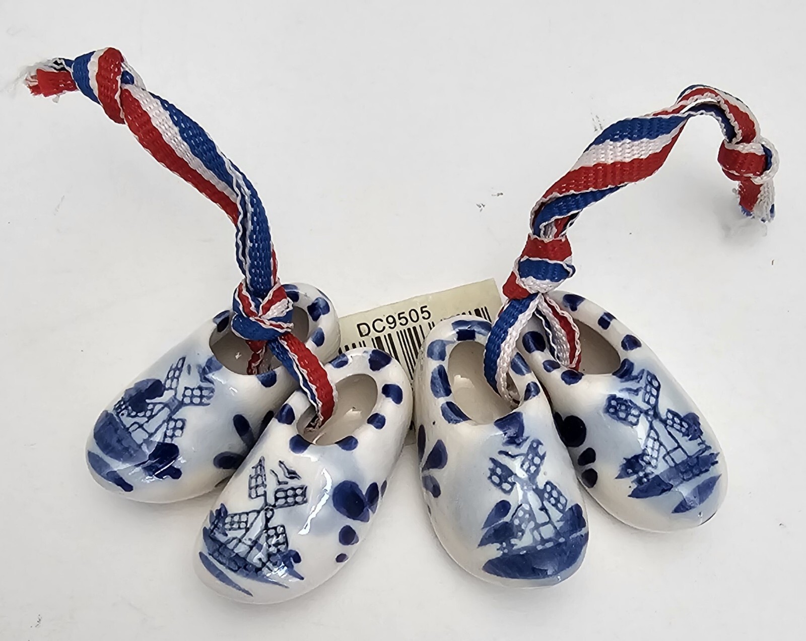 2 Pair - Delft Blue Dutch Clogs Shoes Windmill Holland Ceramic Miniature