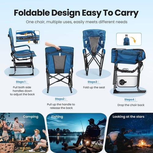 2Pack Heavy Duty Camping Chairs Adjustable High Back Director Chair w/Side Table - Picture 9 of 9