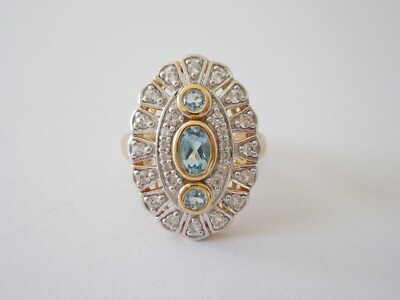 JLO Ring 925 Silber Bicolor Steine Blau & Klar 5,3 g/Gr.53