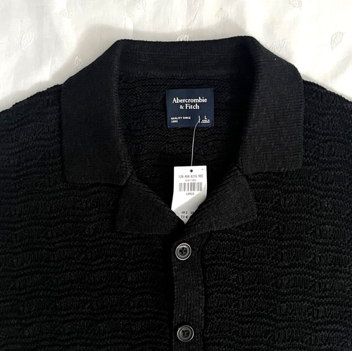 NWT Abercrombie & Fitch Men's Camp collar Short sleeve Black Polo Sweater Size L - Picture 5 of 10