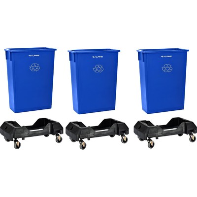 Alpine Industries Polypropylene Commercial Indoor Trash Can with Dolly 23-Gallon