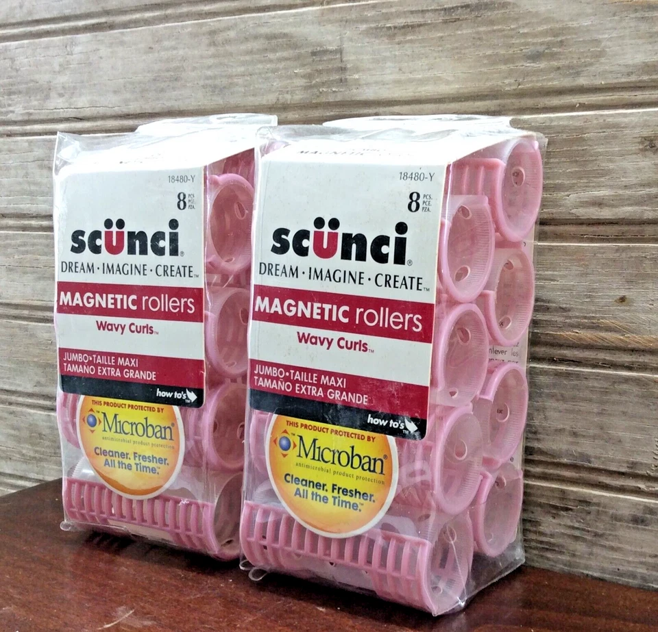 Lote de 2 Rodillos Magnéticos Rosa Scunci Rizos Ondulados Jumbo 8 Piezas/Paquete Nuevo en Paquete 18480-Y Foto 2 de 4