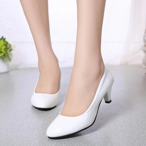 Scarpe da donna decolte tacco grosso basso punta tonda slip on scarpe eleganti da sposa UK - Foto 9 di 33