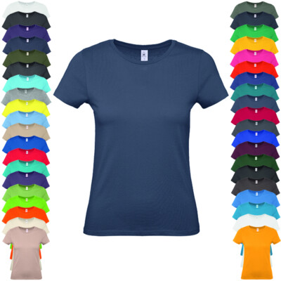 B&C Damen T-Shirt #E150 Rundhals Kurzarm Basic Jersey XS S M L XL XXL Neu TW02T