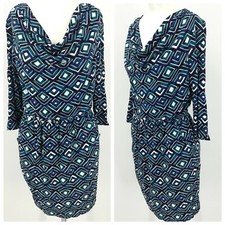 Tart Geometric Dress Size S Stretch Cowl Neck Long Sleeve Pockets Blouson
