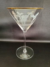 Lot of 2 Crystal Martini Glasses Africa Elephant & Giraffe Gold Trim 10 oz