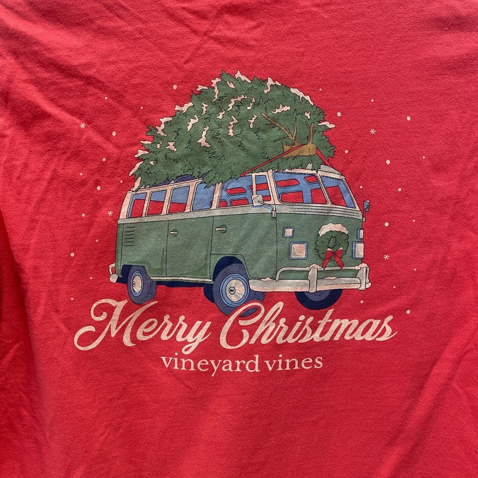 Camiseta Vineyard Vines Juvenil Mediana (12-14) Rosa Oscuro Feliz Navidad Algodón Foto 4 de 4