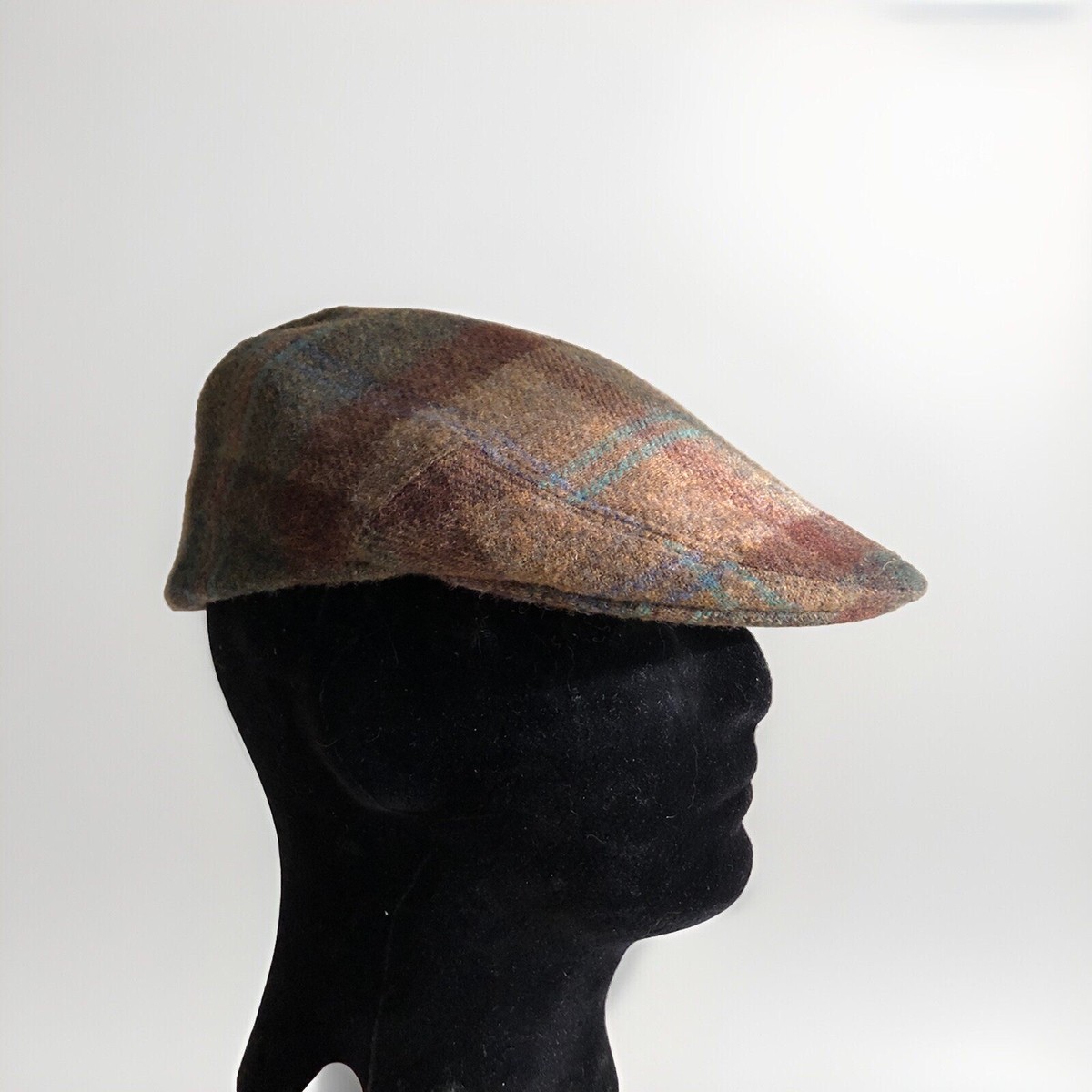 Vintage Wool Flat Cap Olney Classic Tweed Pattern, Earthy Tones