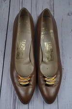Salvatore Ferragamo Womens Shoes Brown Slip On Heel Vintage 7.5 AA Italy