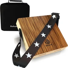 Travel Cajon Drum -Zebrawood Small Portable Cajon with Strap and Bag, Rich Bass