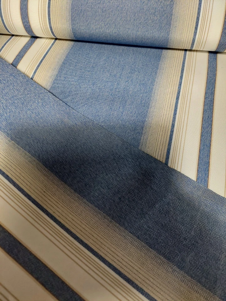 Toile transat store rayures bleu jean vendue au mètre largeur 120 cm - Photo 4/4