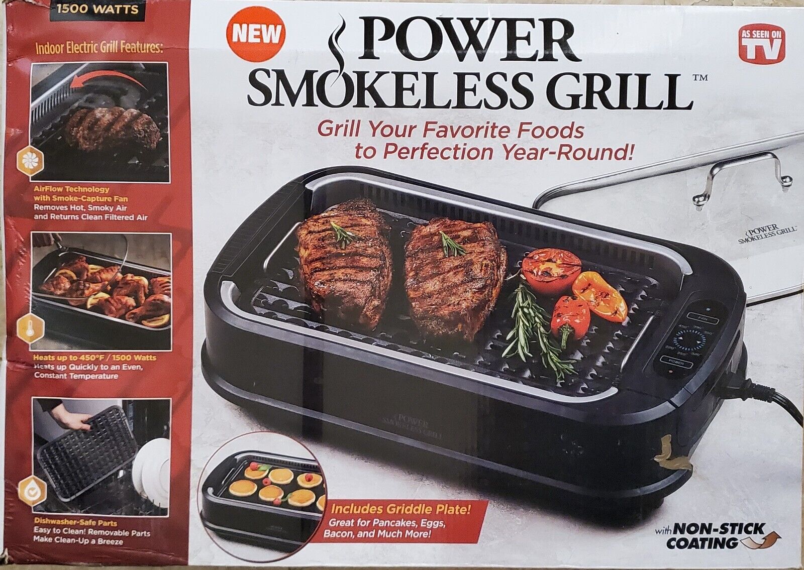 New Power Smokeless Indoor Electric Grill Power 1500 Watts Grill w