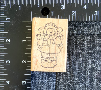 Azadi Ear,es WM Rubber Stamp D9008 Sheep Winter Bundled Up Coat Boots Lamb VTG