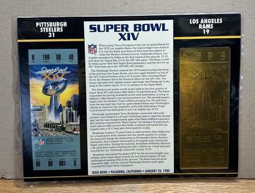 Willabee Ward Commemorative Super Bowl XIV 22k Gold Ticket Steelers Rams 1980
