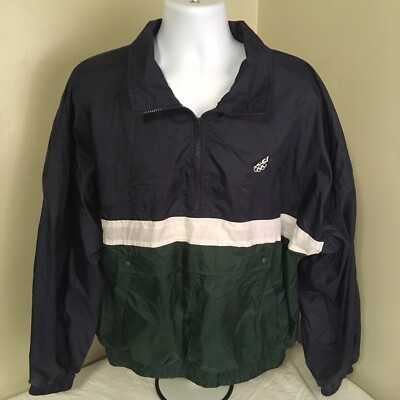 Vintage Mens JC Penney USA Olympics Lined Windbreaker Jacket Blue White Large FS