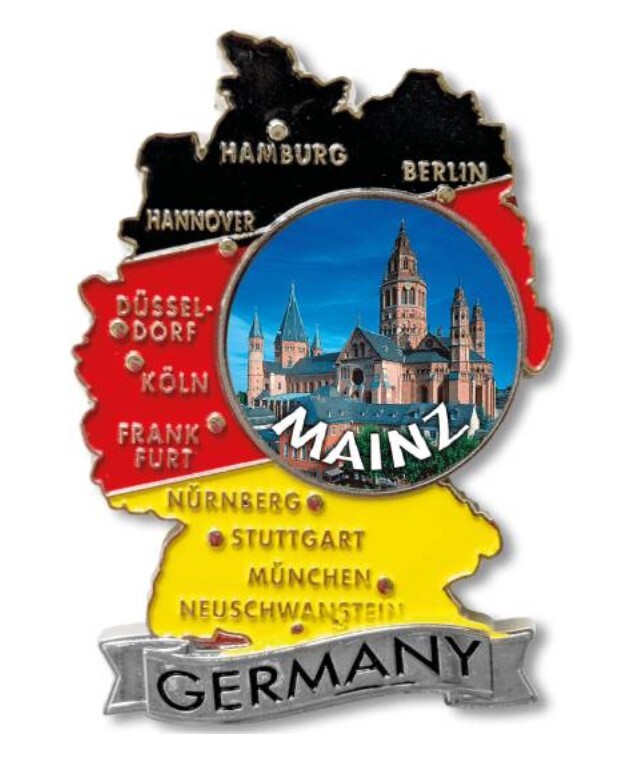 Mainz Germany metal magnet souvenir map Berlin Frankfurt Stuttgart