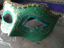 Light Blue Gold Glitter Mardi Gras Halloween Party Mask Costume Venetian
