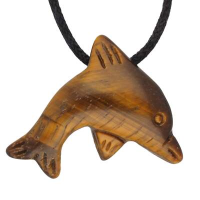 Tigerauge Delphin Anhänger inkl. Baumwollband 3x2x0,8 cm | Edelstein