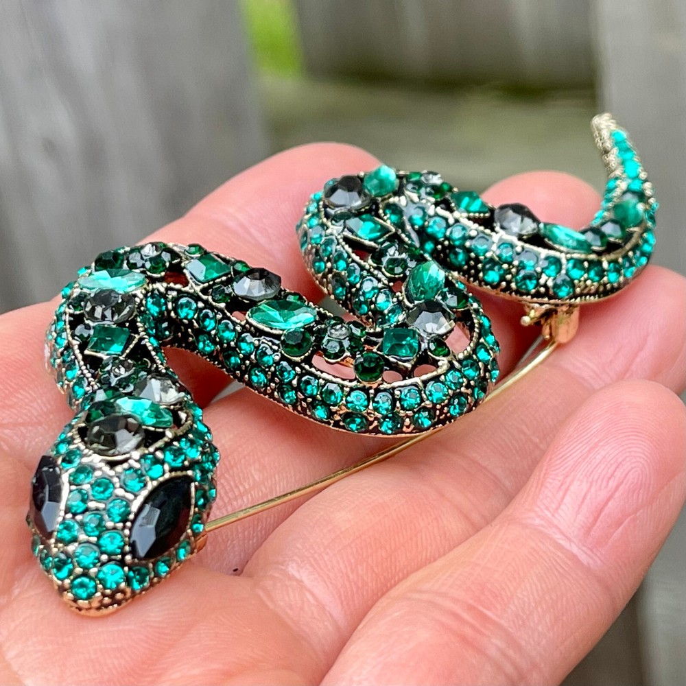 Large Snake Brooch Large Snake Pin Rhinestone Snake Brooch Pin Snake Lover Gift