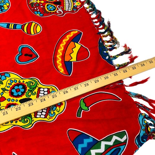 Damen Mode Schal Halstuch Tuch rot Totenköpfe Tag der Toten Dia de Muertos 62 x 43 - Bild 10 von 11
